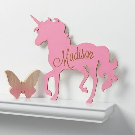 Personalized Kids Pink Wood Unicorn Plaque