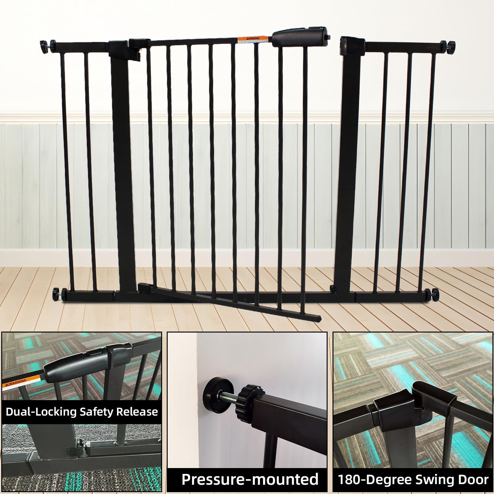 29-57 Inch Dog Gate Indoor, Adjustable Pet Gates for Wide Openings, Pressure Mounted Pet Fence, No Drilling, Expandable Dog Gate for Doorways, Stairways and Hallways (Brown, 29"-57" W x 30.5“H)