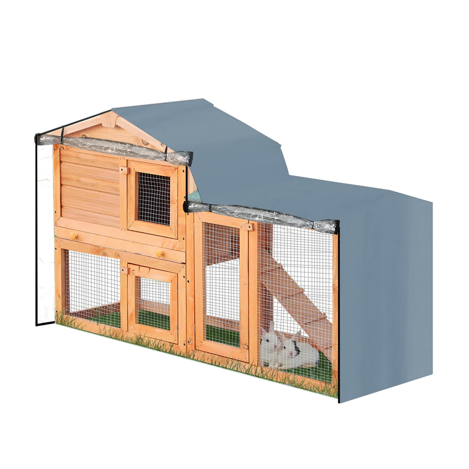 Sofullue Rabbit Hutch Cover Outdoor with Zipper Opening Visible Window Heavy Duty Waterproof Bunny Cage Dust Cover