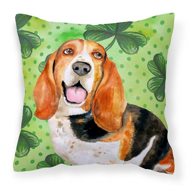 Basset Hound St Patricks Fabric Decorative Pillow