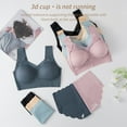 thumbnail image 3 of Yesbay 2 Pcs/Set Women Underwear Set Ice Silk Elastic Shoulder Strap Seamless Wireless Stretchy Push-up Lady Daily Wear Sport Bra Panties Set, 3 of 8