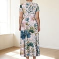 thumbnail image 4 of LWavelet Women's Plus Size Vintage Floral Maxi Dress Short Sleeve Tie Waist Casual Retro Boho Dress with Pockets Navy 4XL, 4 of 7