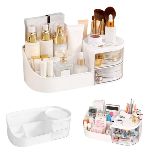 White Makeup Organizer with Drawers,Countertop Cosmetic Organizer for Vanity, Large Bathroom Storage Orangizer,Bedroom Storage for Skincare,Perfume,Brushes,Lipstick