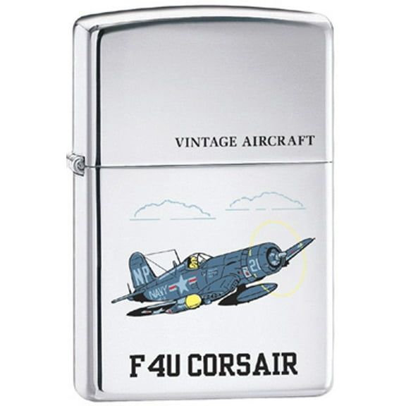 Zippo Lighter Vintage WWII Military Aircraft F4U Corsair High Polished Chrome