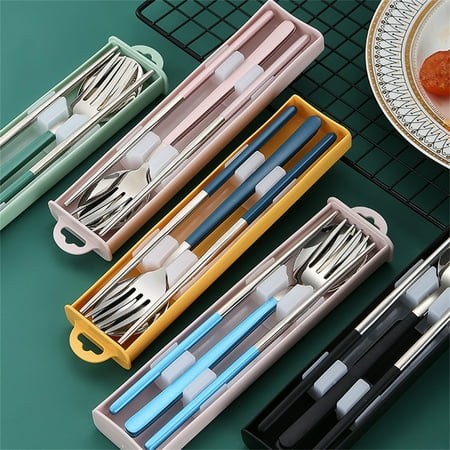 

Eleonora Stainless steel tableware two-piece pull portable tableware student travel three-piece fork spoon chopsticks set