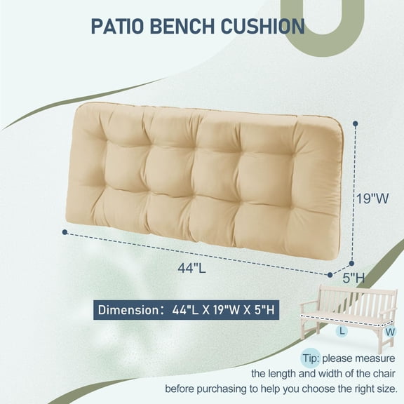 Outdoor Bench Cushion for Furniture, Waterproof Tufted Overstuffed Porch Swing Cushions, Thick Outdoor Loveseat Cushions, 44" X 19" X 5", Khaki, Set of 1