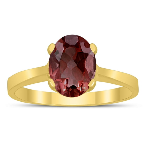 SZUL Women's Oval Solitaire 8X6MM Garnet Ring in 10K Yellow Gold