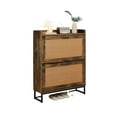 thumbnail image 1 of Shoe Storage Cabinet with 2 Flip Drawers, 31.5" Slim Freestanding Shoe Rack with USB Ports & Outlets, Rattan Style Organizer for Entryway or Hallway - Brown, 1 of 6