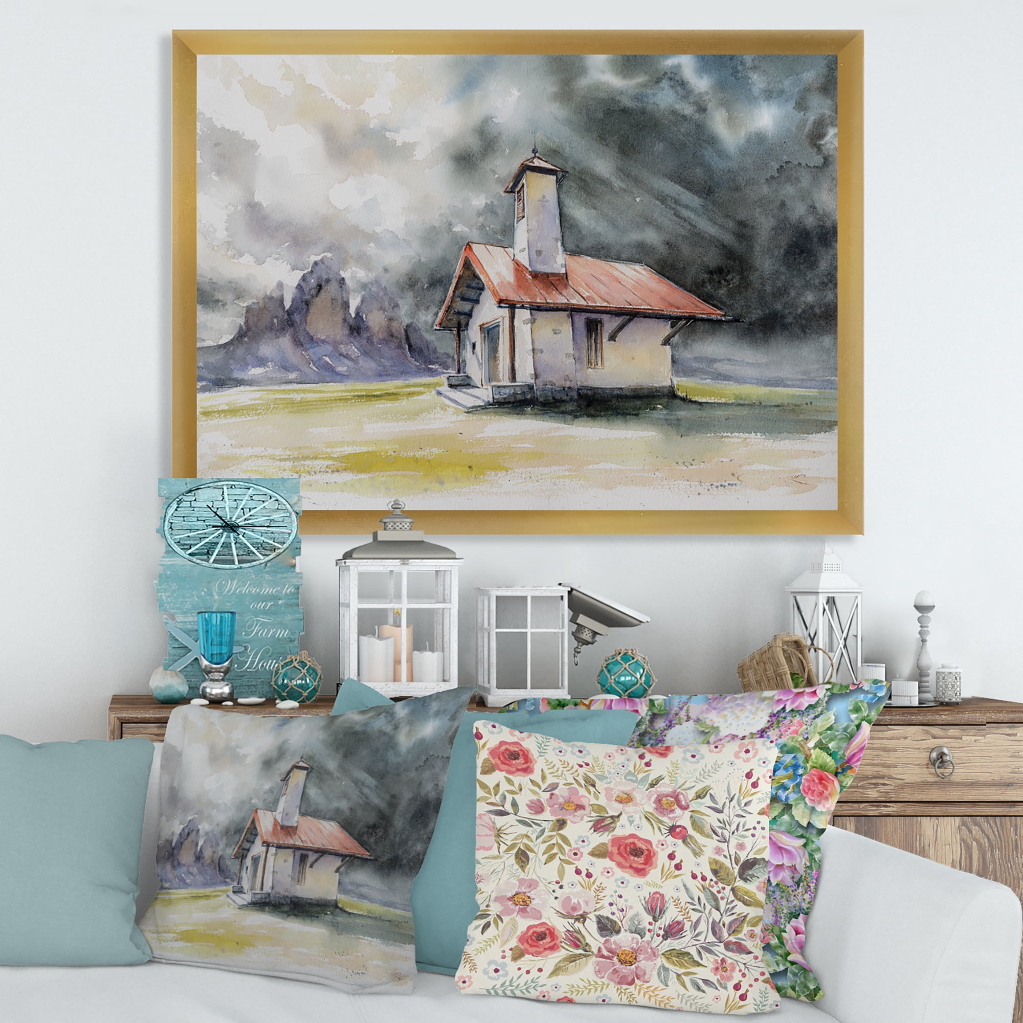 Designart 'Storm On A Rustic House On Mountain Top ' Country Framed Art Print