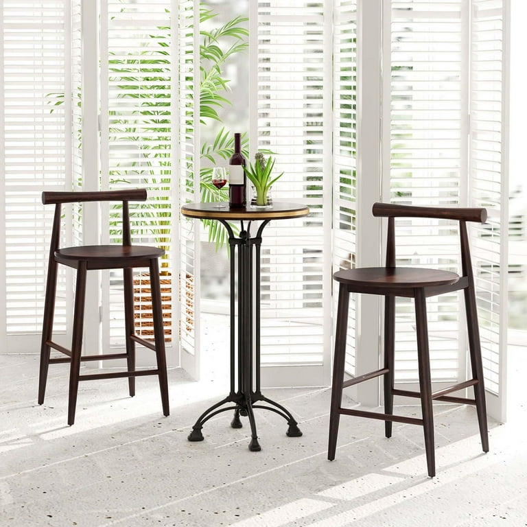 Costway Bar Chair Counter Height Stools Set of 2 with Acacia Wood