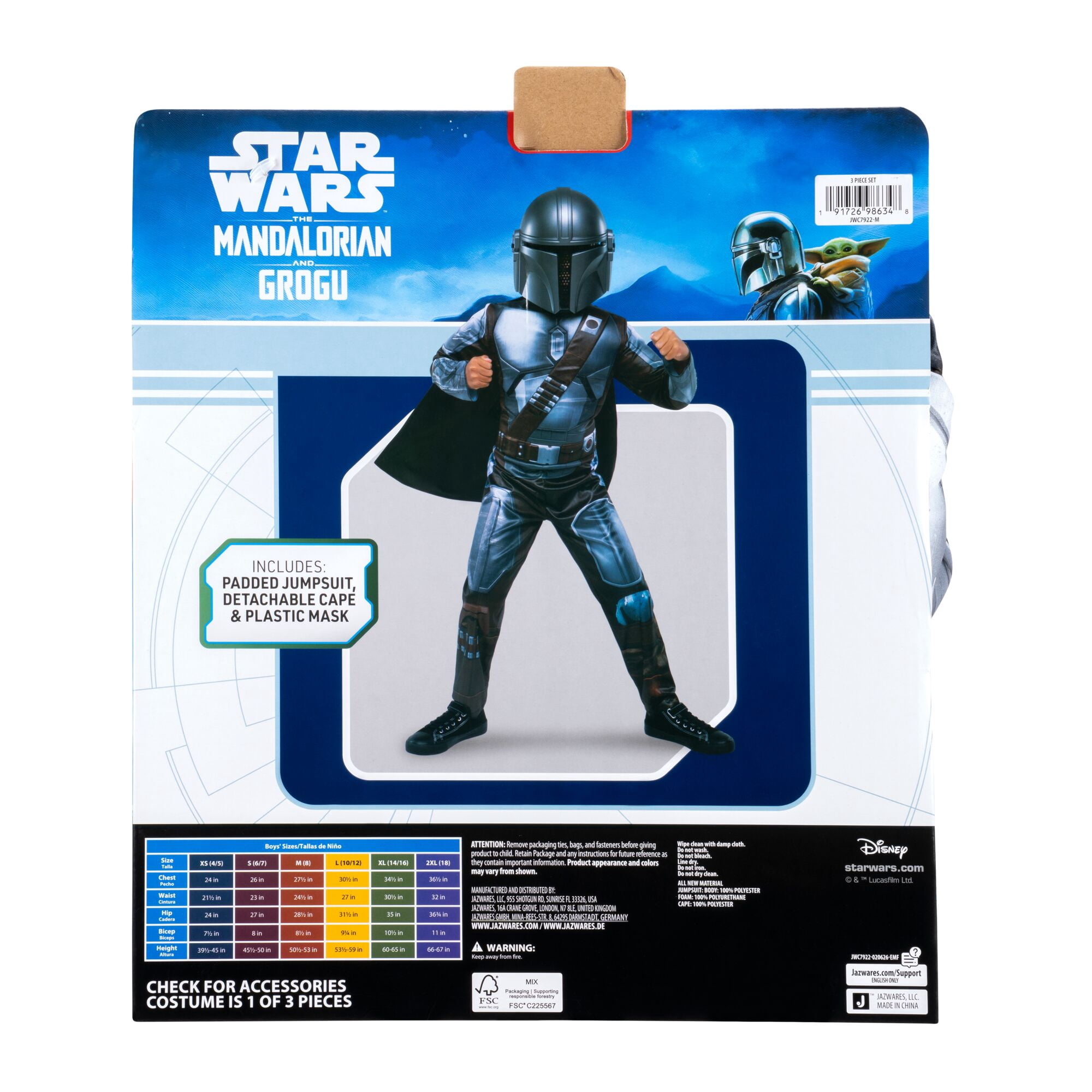 Marvel's Mandalorian Halloween Costume for Children, Boy's Size M (8), by Jazwares