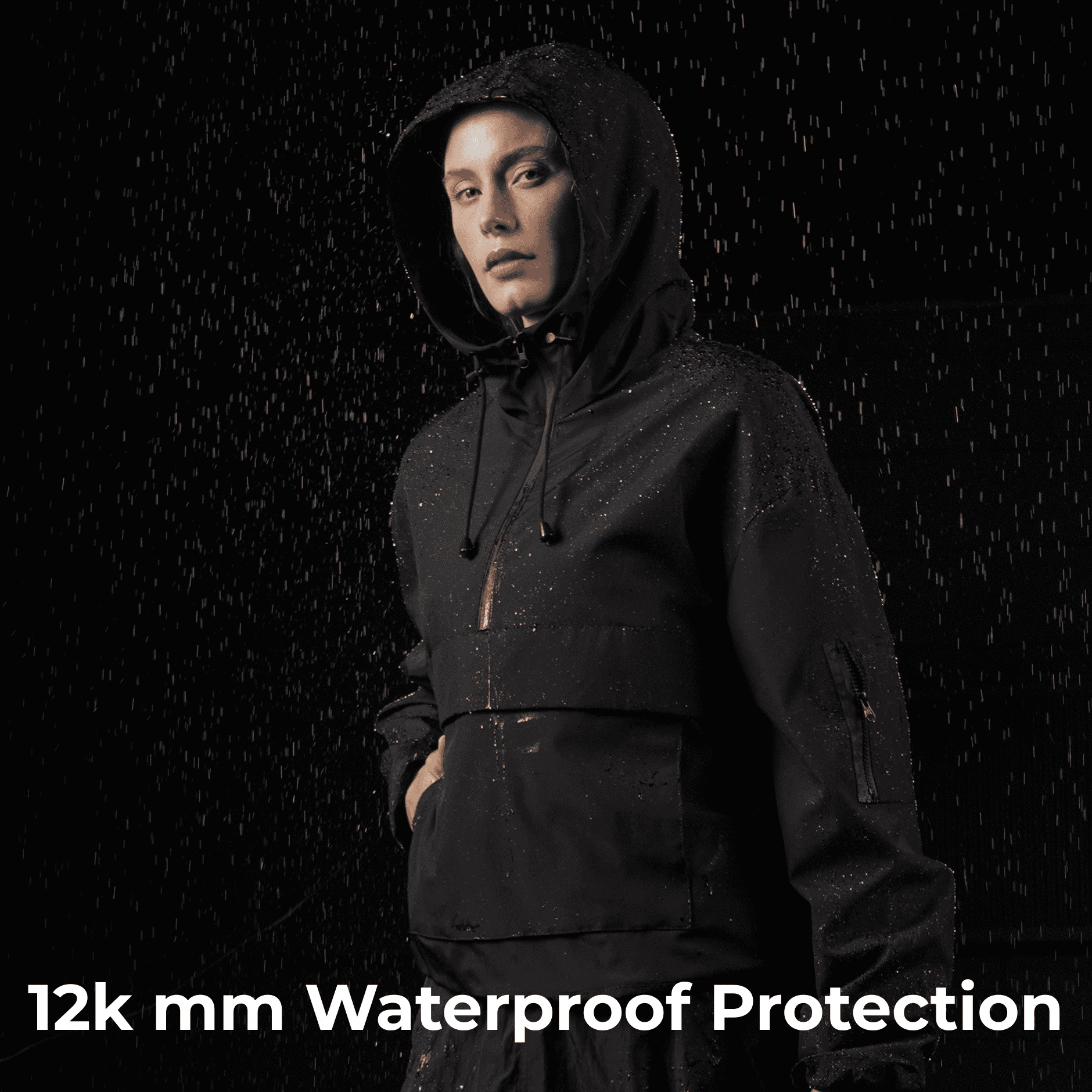 PUFFIT Waterproof Jacket Oversized Hoodie Coat Half Zip Rain Jacket with Adjustable Waist, Hood & Cuffs, Pullover Jacket Outerwear with Large Kangaroo Pocket for All Seasons Daily Wear