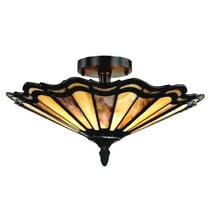 Tiffany Style Mission Semi Flush Mount Ceiling Fixture, Bronze