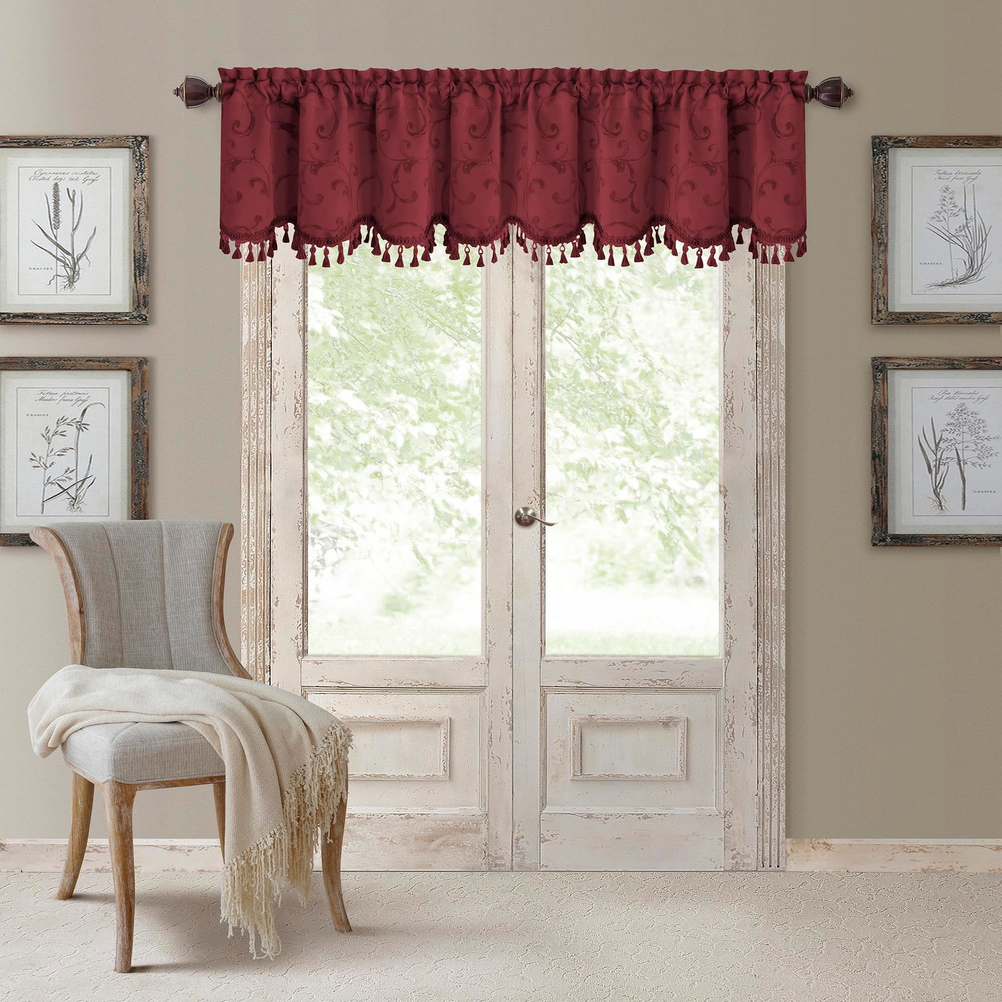 Elrene Home Fashions Mia Beaded Scallop Valance, Rouge, 52" x 19"