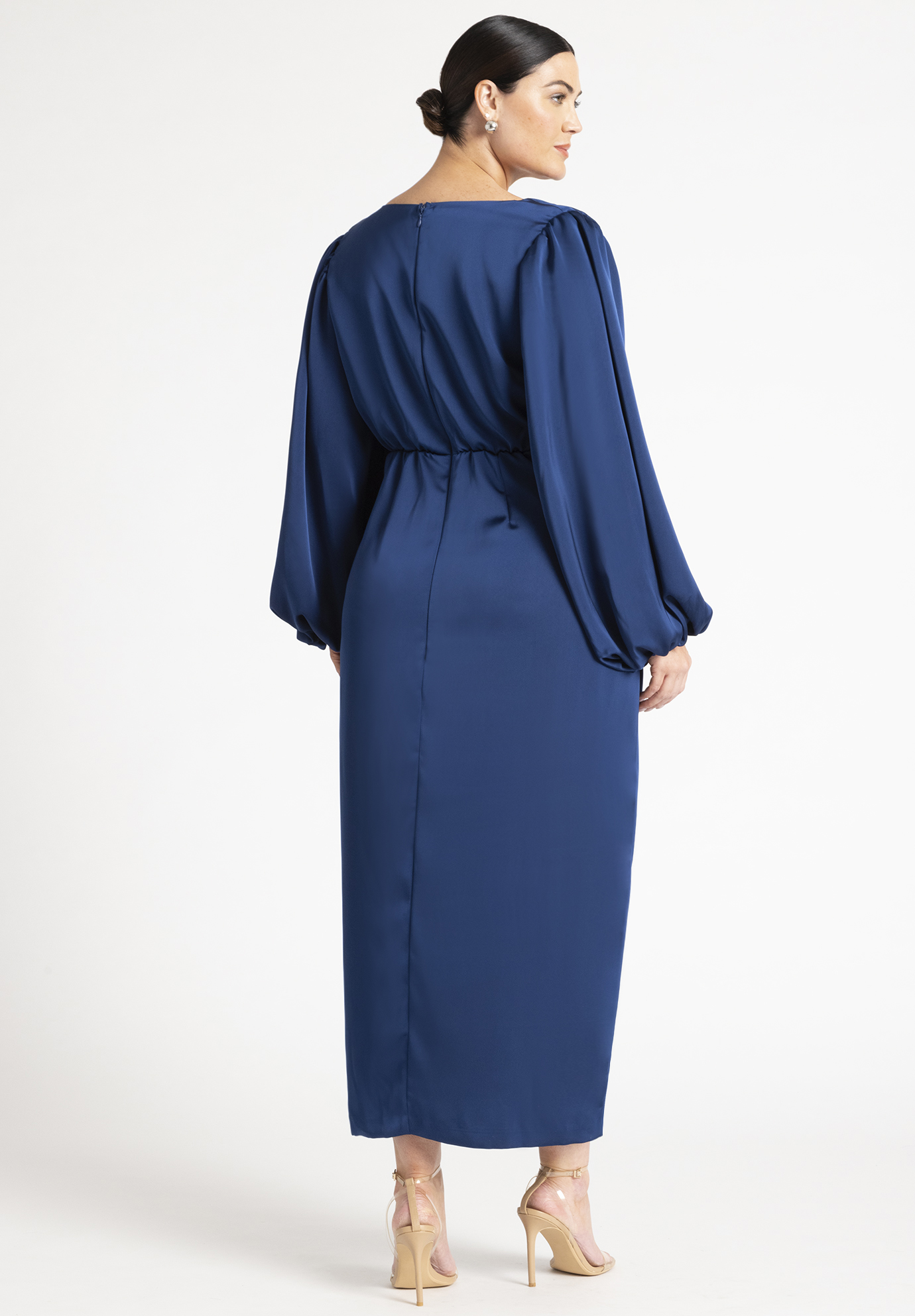 eloquii women's plus size satin puff sleeve pleated dress reviews ELOQUII Pleated Satin Puff-Sleeve Maxi Dress : Target