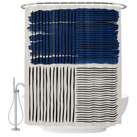 Navy Blue Striped Shower Curtain, Waterproof Shower Curtains for Bathroom, Farmhouse Stripes Modern Abstract Art Washable Fabric Bathtub Curtain Set Bath Decor with 12 Hooks 48"x72"