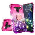 thumbnail image 3 of SOGA Cover Compatible for LG V50 Case, LG V50 ThinQ Case, Liquid Floating Quicksand Case with Diamond Metal Ring for Magnetic Car Mount - Purple on Pink, 3 of 5