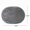 thumbnail image 5 of Ottoman Pouf, 20 Inch Round Shape, Knitted Boho Design, Gray Wool, 5 of 5
