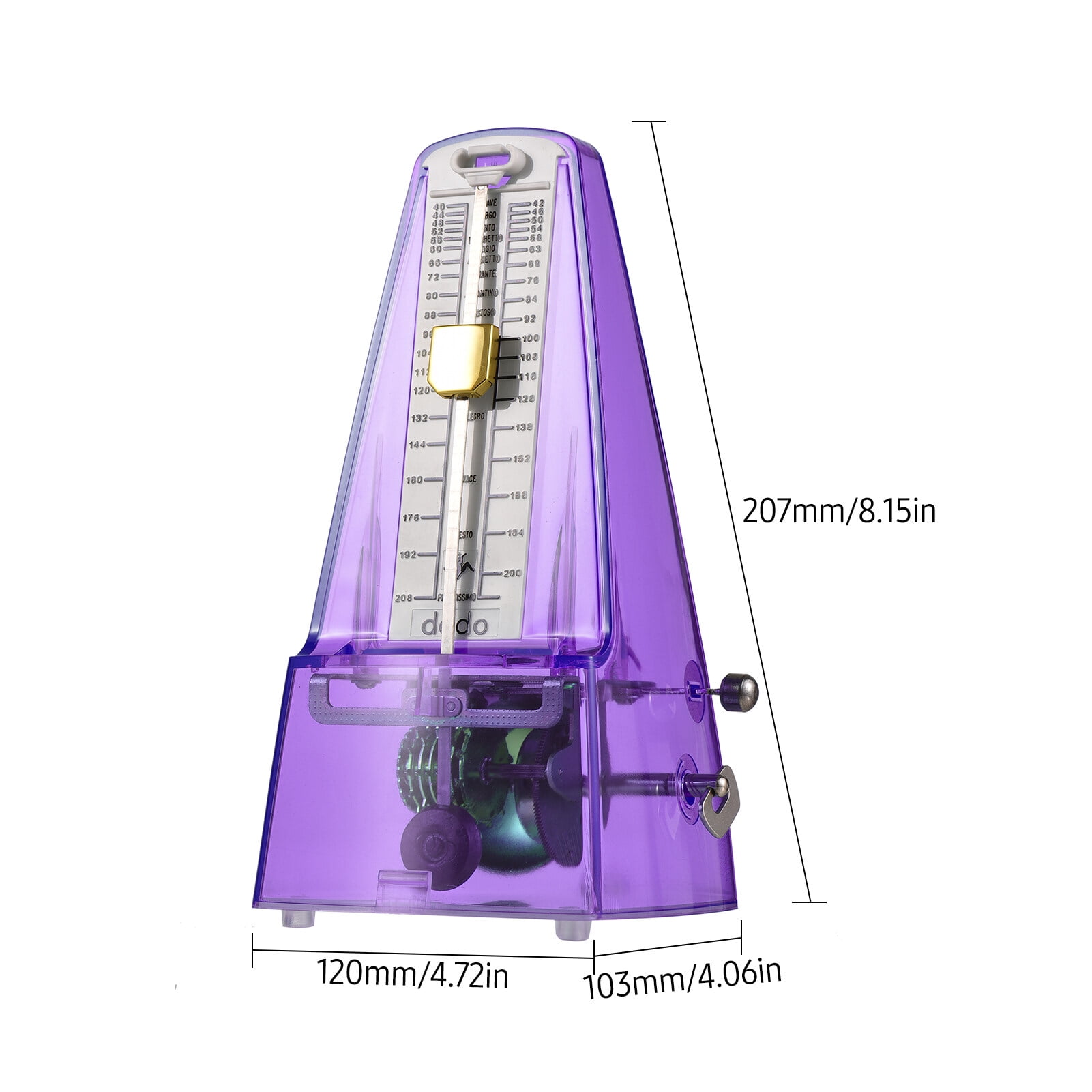 Transparent Mechanical Metronome with Bell Universal Wind up Metronome with Loud Sound Beat Selection Speed Control for Guitar Piano Violin Drum