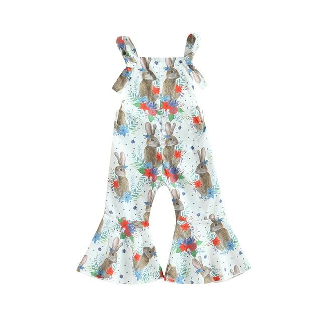xiaxaixu Combinaison Sans Manches pour Bébé Fille Imprimé Rabbits Pantalon Évasé Long pour Fête de Pâques