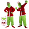thumbnail image 2 of Disfraces de cosplay de Grinch de Feliz Navidad, máscara de peluche de ladrón verde, pantalones, guantes, gorro rojo de Papá Noel, camisetas, calcetines, conjunto festivo, regalo de Navidad, 2 of 4