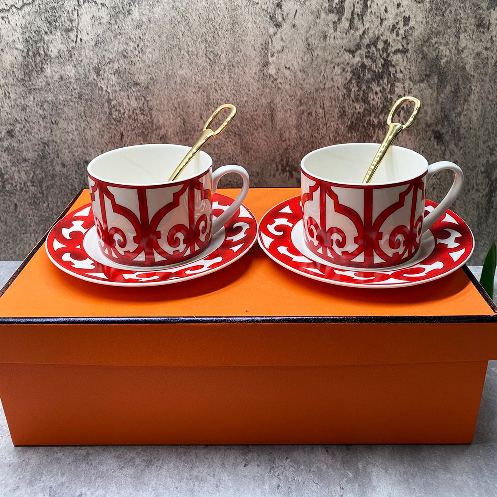 Porcelain Nordic Style Bone China Coffee Cup Saucer Spoon Set