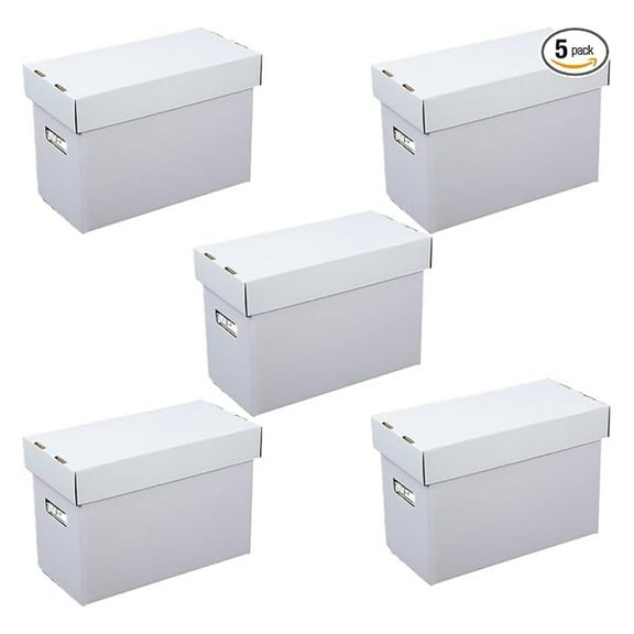 5 Pcs Comic Book Storage Boxes, Holds 150-175 Comics Each, Collapsible, Stackable, Moistureproof, White, 15.83"L x 11.42"W x 7.87"H