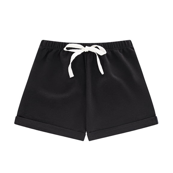 MGDXOX Girls Cuffed Hem Drawstring Sweat Shorts Elastic Waist Solid Color Loose Casual Shorts Comfortable Bottoms for Sports Playtime and Summer Daily Activities Black 3 Years