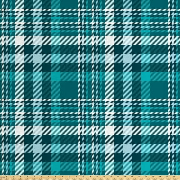 Ambesonne Plaid Fabric by the Yard Upholstery, Classic Crossing Line Squares, 5 Yards, Sea Blue Teal