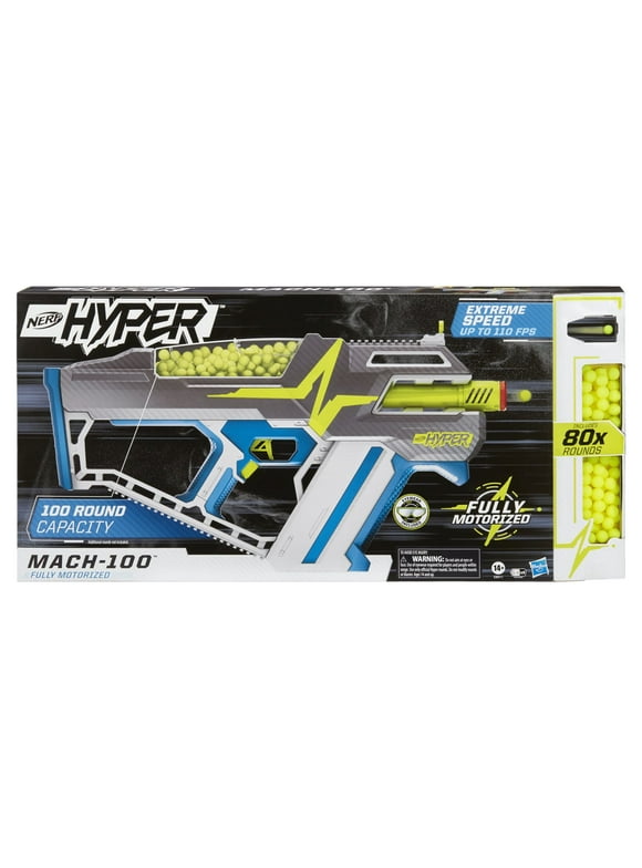 Nerf Hyper Mach-100 Fully Motorized Blaster, 80 Nerf Hyper Rounds Included, Ages 14+