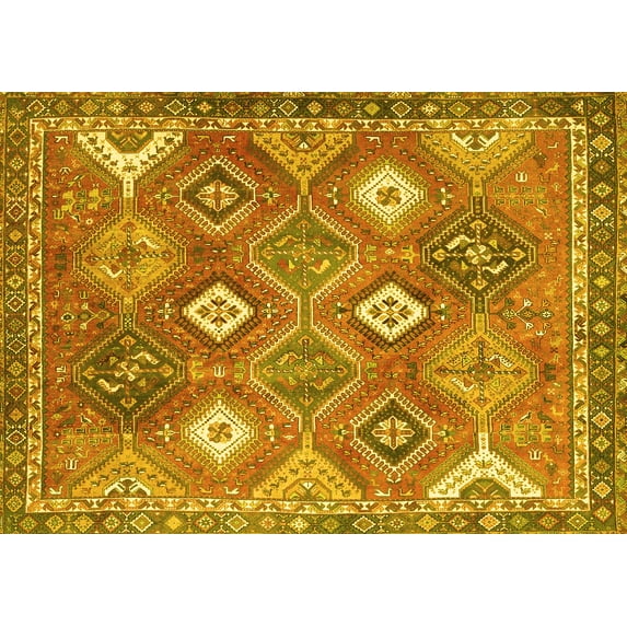 Ahgly Company Machine Washable Indoor Rectangle Persian Yellow Traditional Area Rugs, 3' x 5'