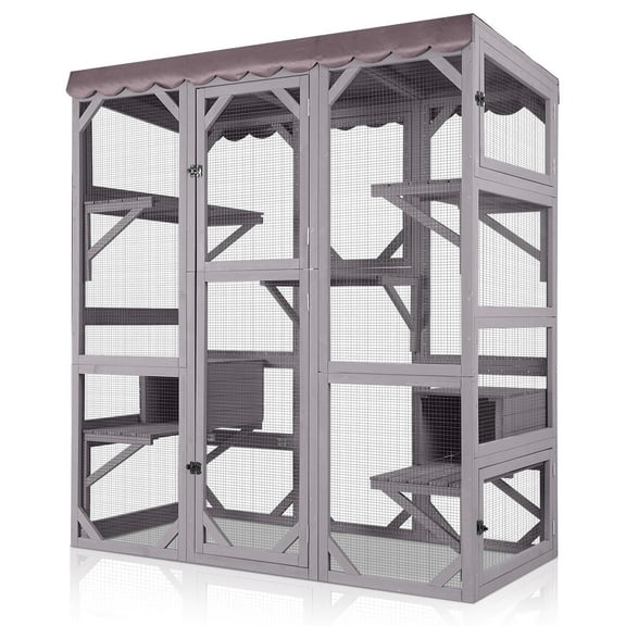 Aivituvin Catio Large Cat House Outdoor Walk in Outdoor Cat Enclosure Indoor Cage Kitty Condo Playpen with Door, Platform & Small House - 70"