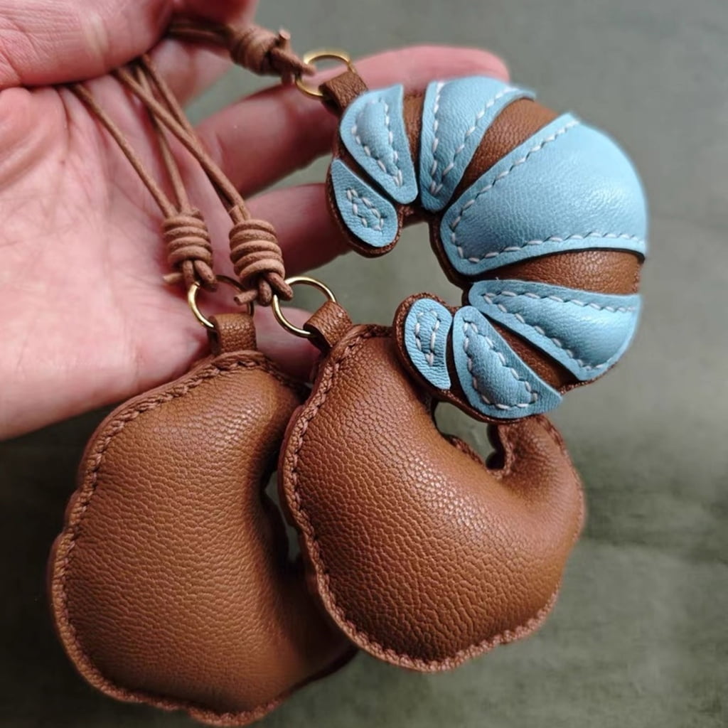 WINDLAND Elegant Croissant Shaped Bag Charm Stylish Food Pendant Key Ring Handmade Keychain Accessory for Trendsetters