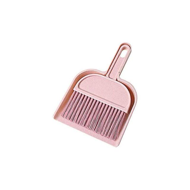 Mini juego de recogedor de escoba de plástico, escoba pequeña, herramienta de limpieza de escritorio para limpieza del hogar, color rosa