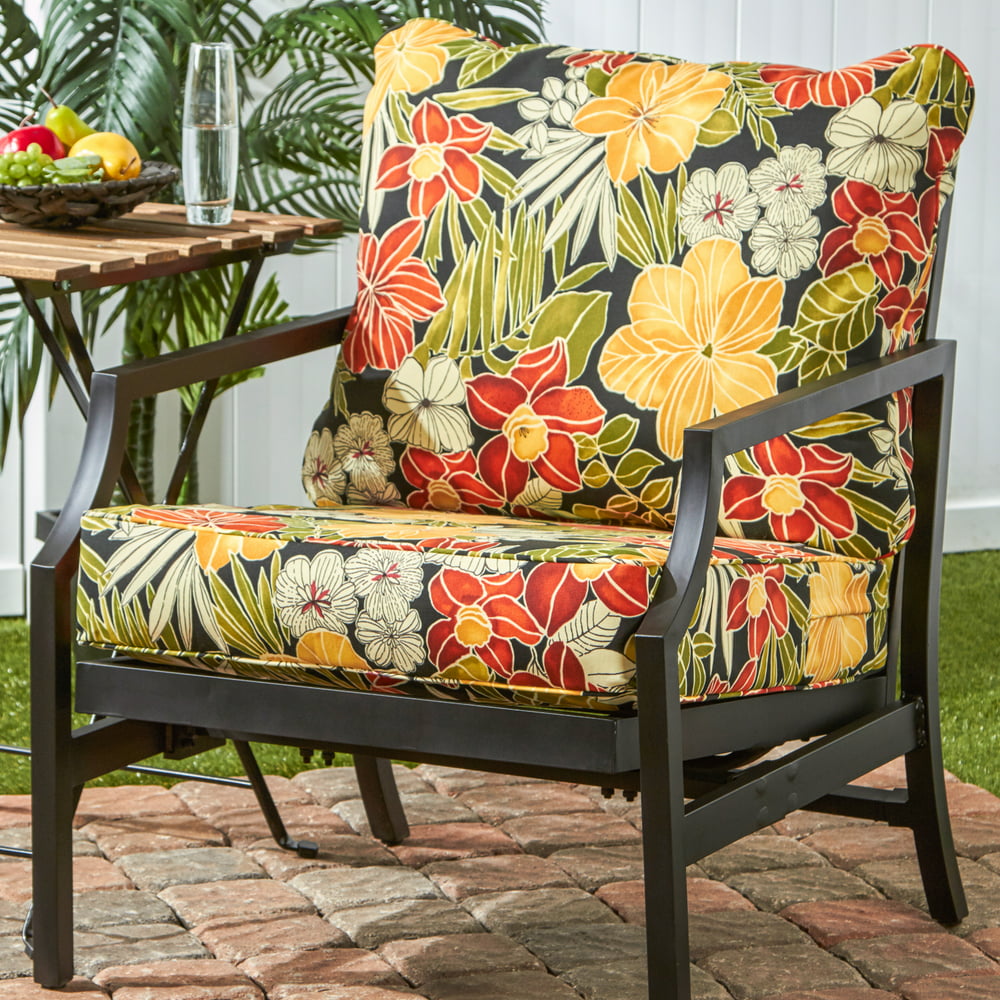Aloha Black Floral Outdoor 2pc Deep Seat Cushion Set