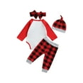 thumbnail image 4 of Seyurigaoka 4Pcs Christmas Baby Girls Boys Outfit, Long Sleeve Romper, Plaid Pants, 4 of 7