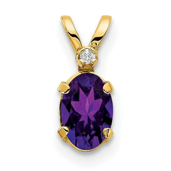 Finest Gold 14K Yellow Gold Diamond & Amethyst Birthstone Pendant