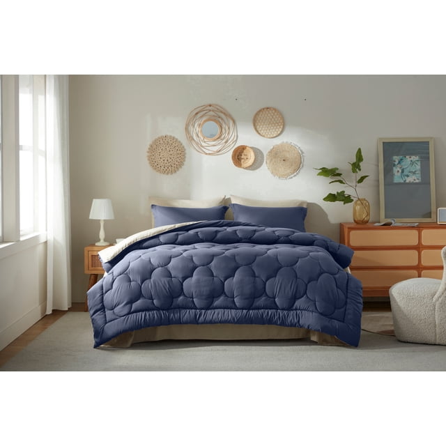 Bedtreat Twin Comforter Sets,5-Pieces Reversible Bedding Sets,Bed in a Bag with Comforter, Flat Sheet and Fitted Sheet, Pillowcase & Sham,Navy Blue/Milky Coffee