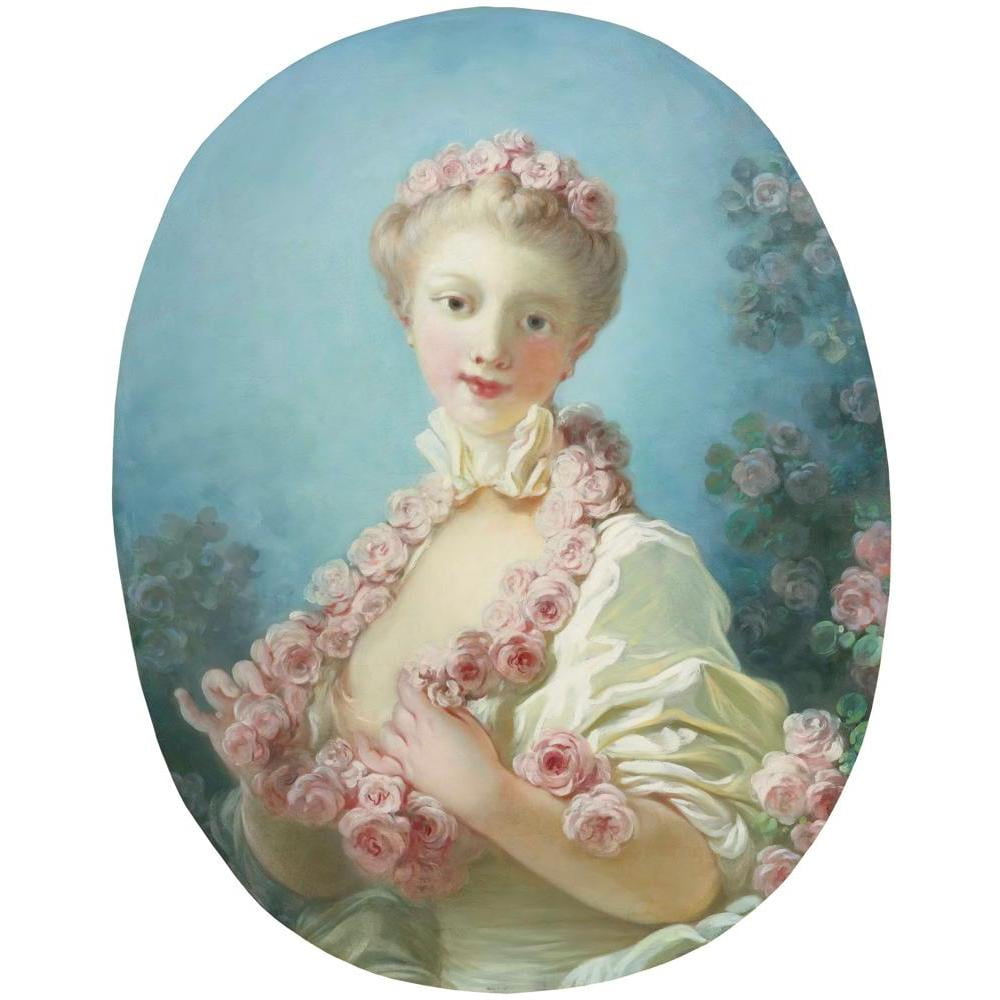 Jean-Honoré Fragonard 12x14 Black Modern Framed Museum Art Print Titled - A Young Blonde Woman with a Garland of Roses Around Her Neck