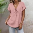 thumbnail image 5 of Lmueinov Tie Front Blouse for Women V-Neck Short Sleeve Relaxed Fit Casual Summer Shirt Soft Stretch Breathable Top, 5 of 6