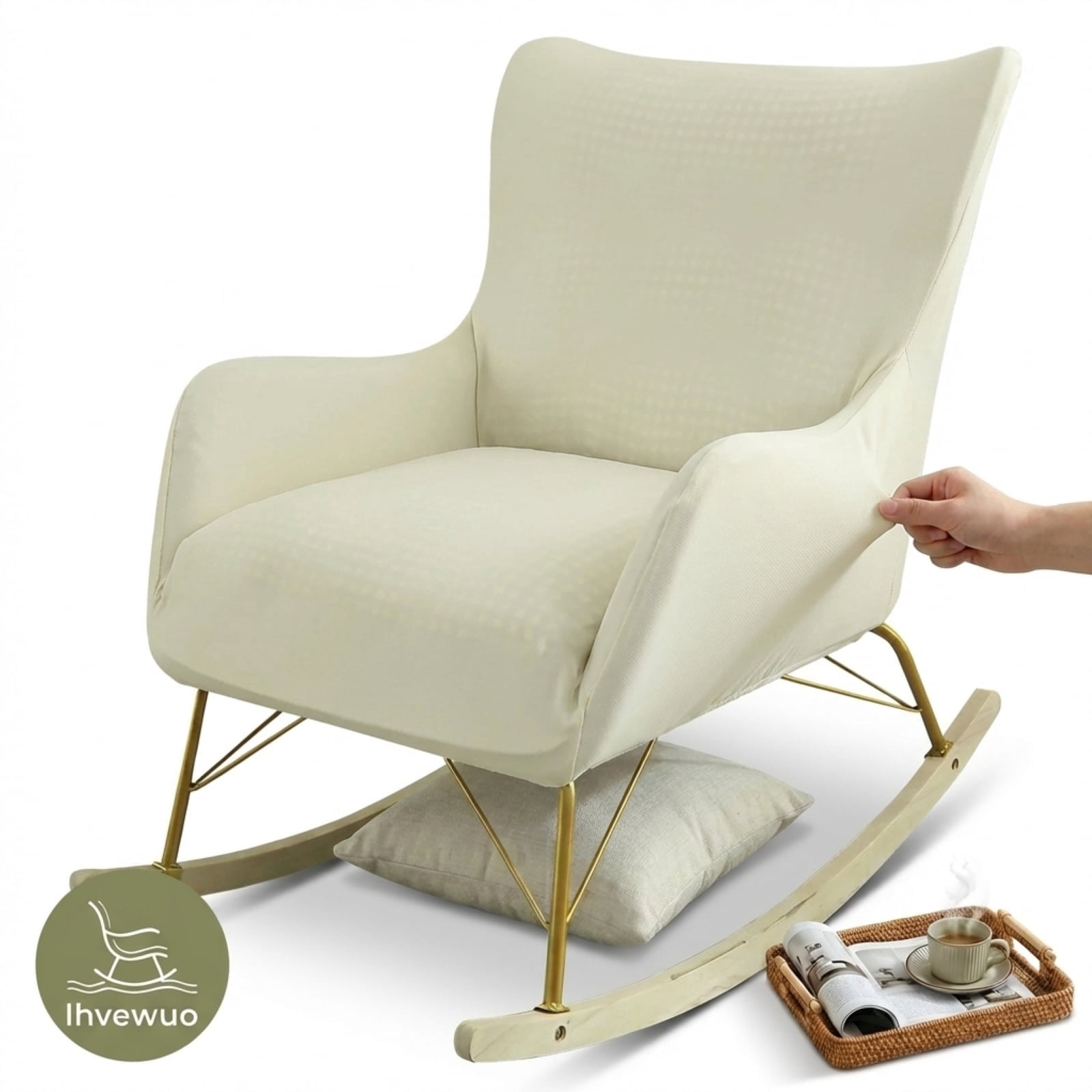 Nursery Rocking Chair Cover with Non-Slip Foam Strips Stretch Glider Armchair Slipcover for Baby Room Off-White