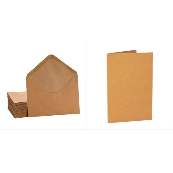 Kraft Envelopes, 50 Pack, 4 x 6 Inch, A4 Envelopes with Blank Gift Cards, Card Envelopes, Brown Envelopes, Kraft Paper Envelopes for Invitations, Postcard Envelopes, Water Base Adhesive, Gummed Flap