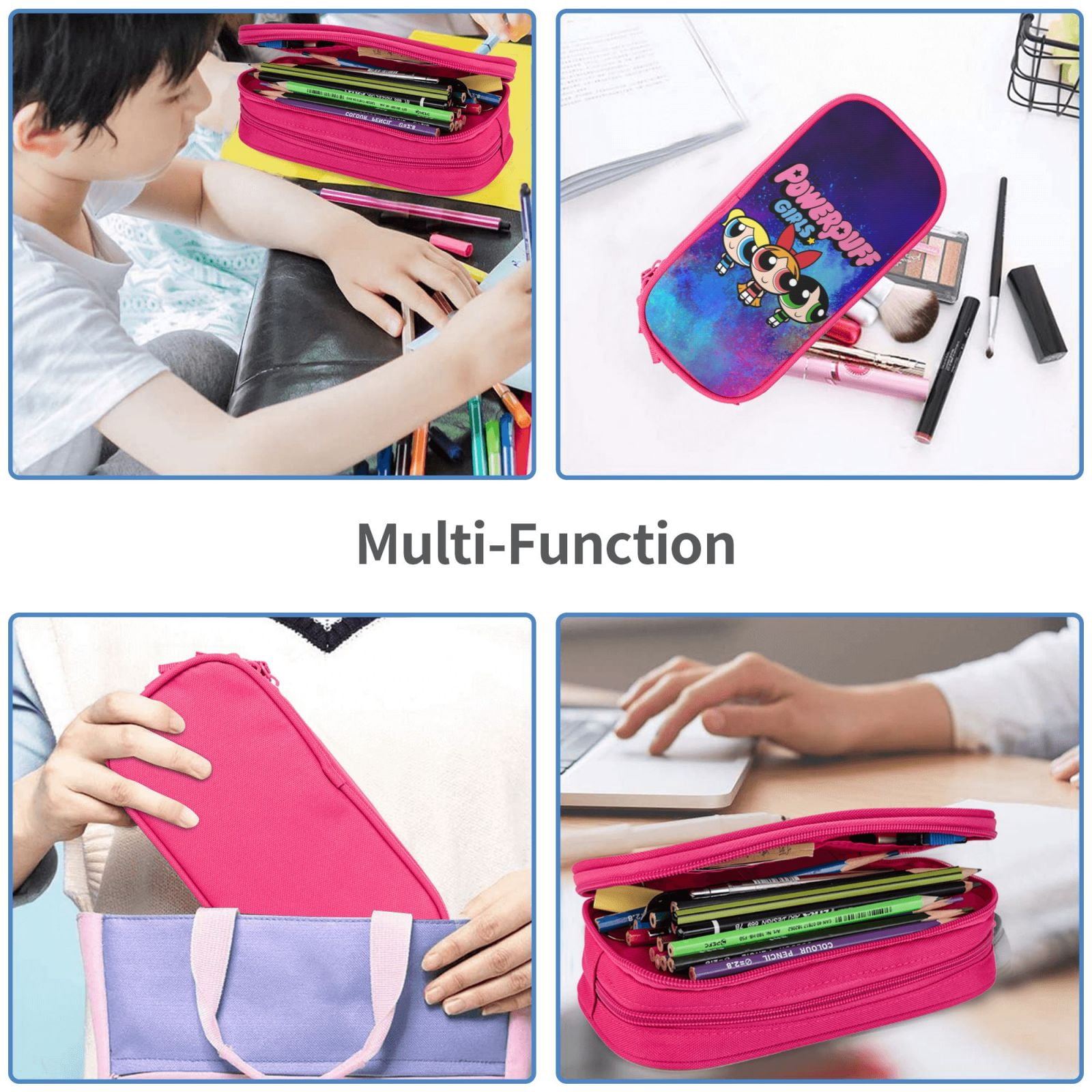 The Powerpuff Gi-rls Pencil Case Large Capacity Pencil Pouch Penbag Office Stationery Organizer Travel Makeup Bag Pink