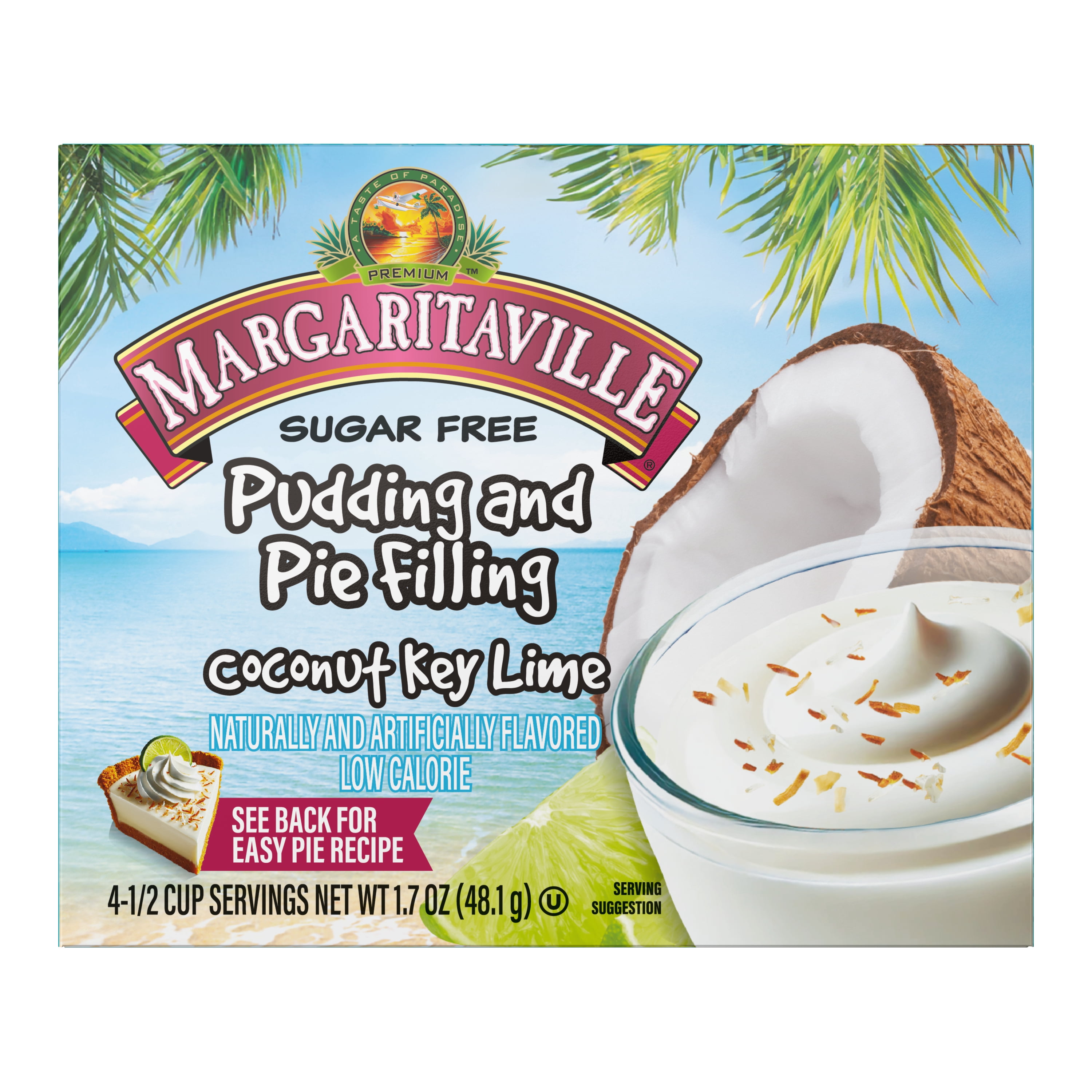 (6 pack) Margaritaville Coconut Key Lime Sugar Free Instant Pudding Mix and Pie Filling, 4 Servings, 1.70 oz Box