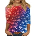 thumbnail image 2 of Cavosen 4th of July Shirts for Women Petite Independence Day 3/4 Sleeve Crew Neck T Shirts American Flag Graphic Shirts Lady XL 4th of July Casual Shirts Red White and Blue Tunic Tees, 2 of 5