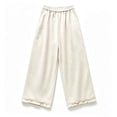 thumbnail image 5 of hlysgo Womens Casual Palazzo Pants Ruffle Wide Leg Cropped Flowy Comfort Loose Summer Beach Trousers with Pockets Beige,M, 5 of 5