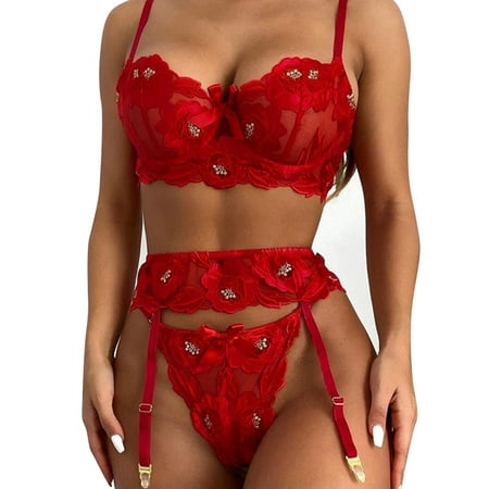 

Hermissia Womens Bridal Sexy Lingerie Bra Set Garter Belt Panties Underwear Nightwear