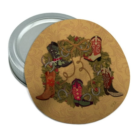 

Christmas Holiday Boot Wreath Cowboy Horshoes Western Round Rubber Non-Slip Jar Gripper Lid Opener