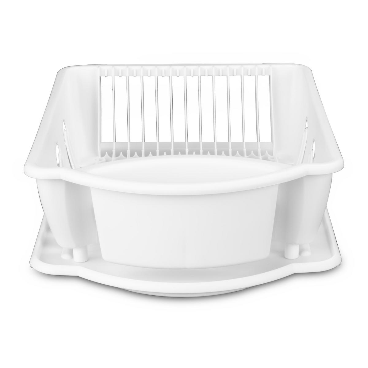 Tribello Sink Dish Drying Rack, Heavy Duty Hard Plastic Sink Set with Drainer (White) Made In USA