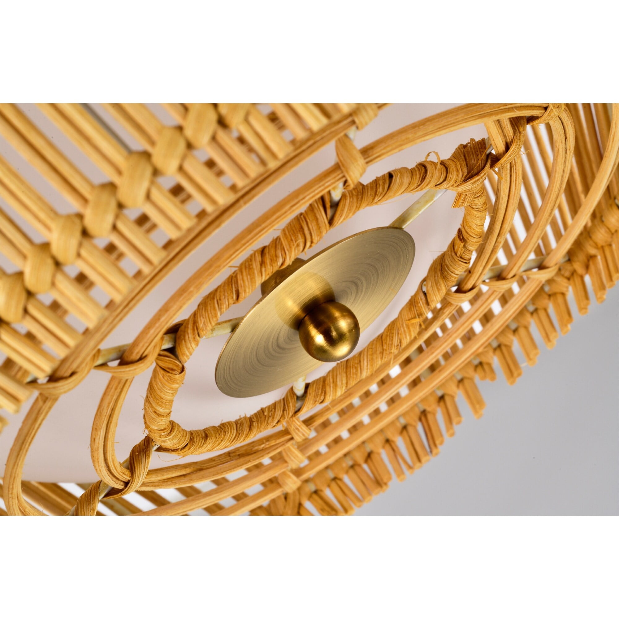 Caddie 15 in. 1-Light Indoor Brass and Woven Rattan Finish Pendant with Light Kit